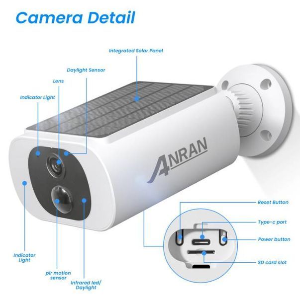 WiFi видеокамера Anran C3, 3Mp, 5200mAh, Солнечная панель 1250 фото