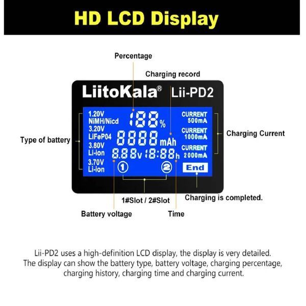 Зарядное устройство Liitokala Lii-PD2 18650, AA (универсальный) 1308 фото